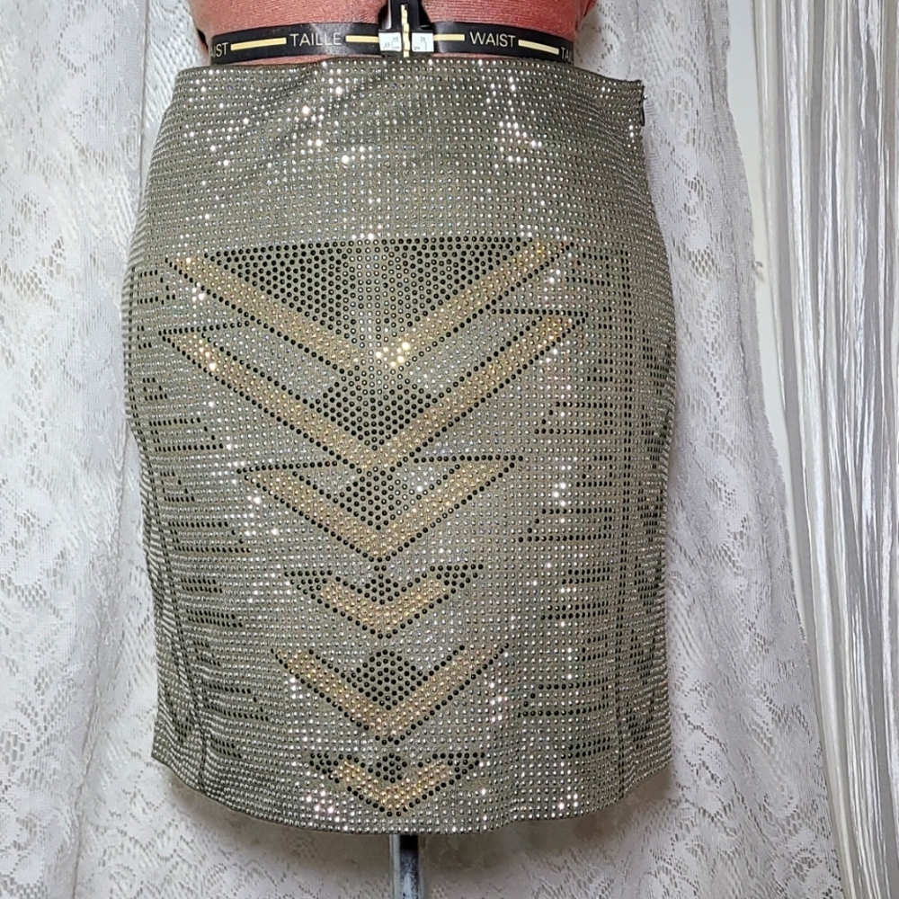 Diana B Bedazzled Olive Green Mini Skirt